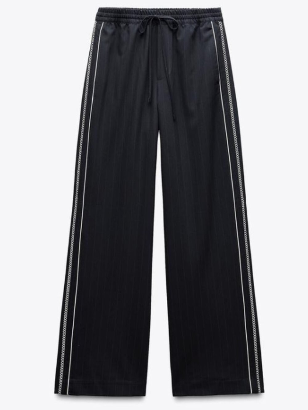 ZARA SIDE STRIPE DRAWSTRING PANTS IN NAVY PINSTRIPE SIZE XS